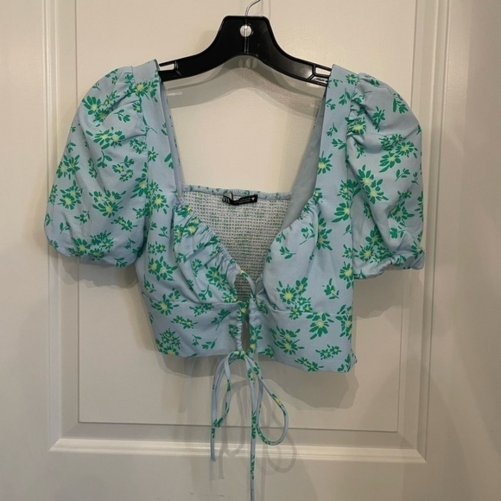 Zara Linen Blend Floral Crop Top - Picture 6 of 11